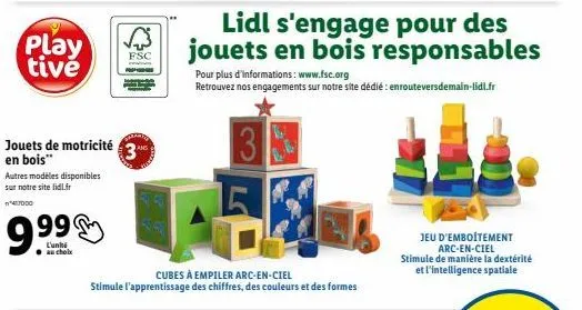 jouets de motricité 3 en bois: économisez 9.990€ avec le pack cubes à empiler arc-en-ciel fsc a5!