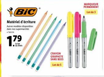 Lot de 5 Crayons Graphites sans Bois & Lot de 3 Marqueurs Permanents à BIC au Supermarché 3651!