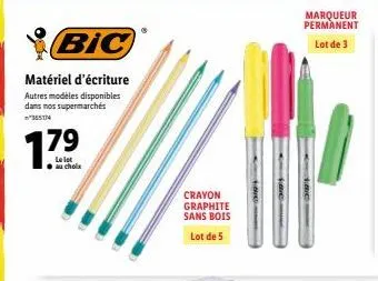 lot de 5 crayons graphites sans bois & lot de 3 marqueurs permanents à bic au supermarché 3651!