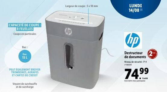 Nouvelle Déchiqueteuse Électrique professionnelle : 8 Feuilles, Coupe en Morceaux, Bac 15L, Broie Trombones, Agrafes & Cartes de Crédit !