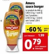 amora burger: offre sagones saisonnière - 1 kg à 3,10 €, soit 1,39 € l'unité + -60% sur le seti.