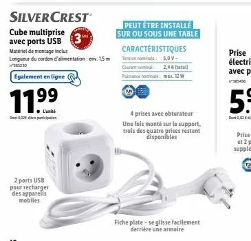 offrez-vous le cube multiprise silvercrest avec 2 ports usb et matériel de montage gratuit - 11,99€!