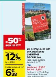 50% de Réduction sur le 2ème Theritage de Setelan Vino Pays - 38 Co Camion - 8,50 € ou 2,83 €.