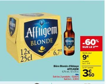 Pack LL d'Affligem Blonde 6,7° -60% : 12x 25cl pour 9€!