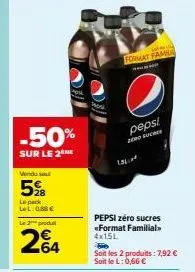 offre spéciale -50% sur le pepsi zéro sucres format familial 4x15l: seulement 0,66€!