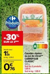 Promo -30% : Carottes râpées au jus de citron CARREFOUR CLASSIC à 1,85€/kg !