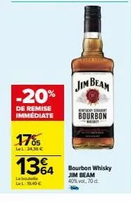 économisez 20% sur le kentucky strament bourbon whisky jim beam 40% vol 70cl
