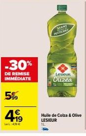 Huile Lesieur Olizea à -30% ! Remise immédiate de 59⁹9 à 4,99€. 1L Colza & Olive.