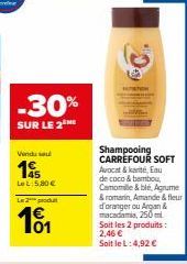 30% de Réduction sur le Shampooing Soft Carrefour au Parfum Avocat, Coco, Camomile, Agrumes, Amande et/ou Argan ! 5,80€ seulement !