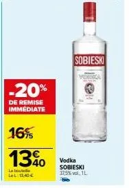 réduction immediate de 20% sur la vodka sobieski veronica 37,5% vol, 1l : 13,40€!