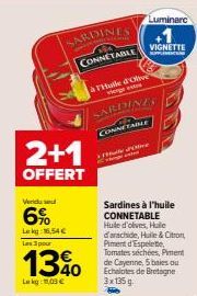 Pack de 3 Sardines CONNETABLE à Huile d'Olive vierge extra: Offre 2+1, 11,03 € / Lekg.