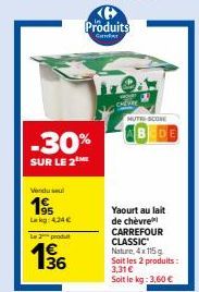 Pack 2: Yaourt de Chèvre Carrefour Classic Nature & Nutes-Scone -30%, Soit 3,31€ au Total!