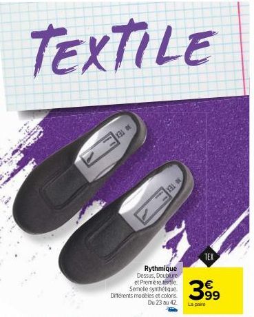 TEX 399: Chaussures Textile de Rythme, Ublure et Première avec Semelle Synthétique - Promo du 23 au 42!