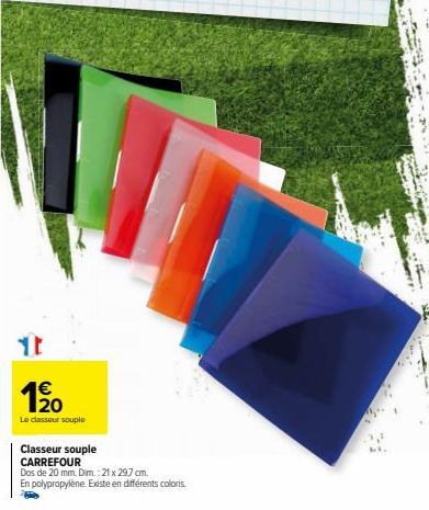 CARREFOUR : Classeur Souple - Dos 20 mm | Dim 21x29,7 cm | Polypropylène | Différents Coloris | 10% 1⁹0 OFF