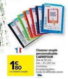 CARREFOUR - Classeur Souple Personnalisable - 4 Anneaux - 30mm, 21x29,7cm - Différents Coloris!