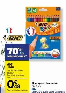 bic kyss special - 70% de réduction + 1% de remise fidélité - 18 crayons de couleur à partir de 5 ans!