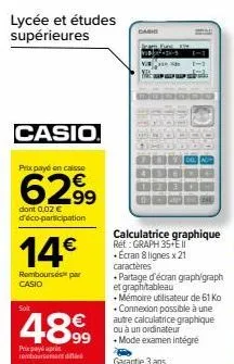 calculatrice graphique casio graph 35 en promo - prix remis à 4899€ après remboursement de cask !