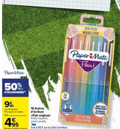 Économisez 50% sur 16 Feutres «Flair original» de Paper Mate - 9% avec Remise Fidèle - 4⁹5 le Pack!