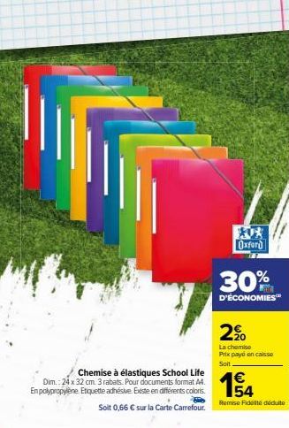 Chemise Oxford 3: 24x32cm avec 3 rabats - Idéale pour documents format A4 - Différents coloris - 0,66€ sur Carte Carrefour!