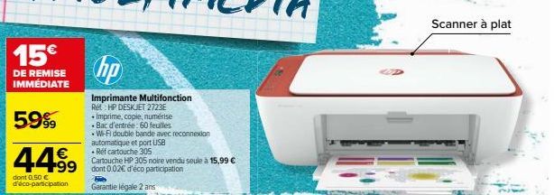 Imprimante Multifonction HP DeskJet 2723E - 15€ de Réduction + 2 Ans Garantie - à 44,99€!