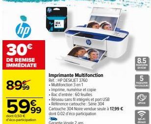 Imprimante Multifonction HP DeskJet 3760: 30€ de Réduction, 5999€, 3-en-1, Bac 60 F.