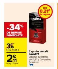 Profitez de 34% de remise avec les capsules de café LAVAZZA Classique et Ristretto