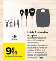 <b> kome 999 - leo de busteres: lot de 8 ustensiles de cuisine en nylon - cuillère, louche, couteaux & planche inclus.