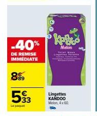Profitez de -40% de Réduction sur les Lingettes KANDOO Melon, 4x 60!