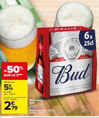 Pack Le L à 3,73 € et Bière Bud 5% à 2,79 € : -50% sur le 2ème ! Profitez-en !