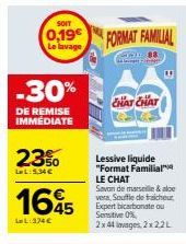 Économisez 30% immédiatement avec Lessive Liquide Format Familial Le Chat Soin de Marseille & Aloe Vera !