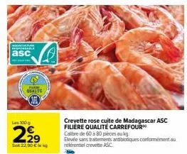crevette rose cuite fresh de madagascar : calibre 60-80 pièces/kg - 100g à 22,90€ - sans traitements antibiotiques.