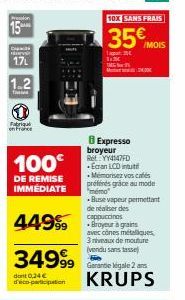 Expresso Broyeur avec écran LCD, Grinder + Buse w 24K/MOIS France, 35€ + 25€ Offerts. Memorisez vos cafés préférés avec Mode Mem!