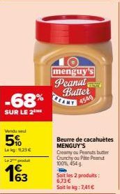 Offre Spéciale : Beurre de Cacahuètes MENGUY'S 2 Produits -68% à 11,23€!