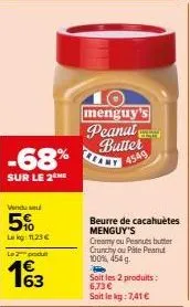 offre spéciale : beurre de cacahuètes menguy's 2 produits -68% à 11,23€!
