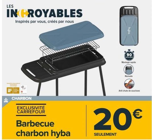 Barbecue Charbon Hyba Hubo: Montage en 90 Secondes, Anti-Chute des Saucisses et Nomade - 20€ Seulement - Exclusivité Carrefour!
