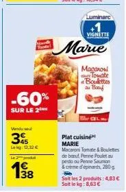 plat cuisine marie : macaroni tomate & boulettes, -60% de réduction ! 13,32 € seulement.