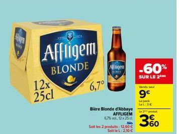 Pack LL Affligem Blonde: 2x25cl 6,7% vol, 60% de réduction à 9€!