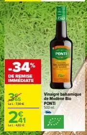 -34% de remise immédiate sur le vinaigre balsamique bio ponti de modène - 500ml - 2₁ lel: 230€, 4,82€!