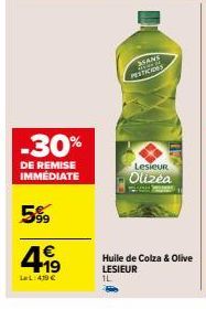 Offrez-vous le meilleur des huiles LESIEUR : -30% de remise immédiate sur Olizea Colza & Olive 1L !