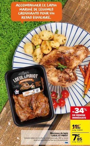 Cocotte LOEUL & PIRIOT de Lapin Mariné & Légumes Croquants : Repas Équilibré en Promo !