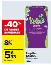 Promo de Rêve : -40% sur les Lingettes KANDOO Melon - 4x 60 !