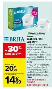 profitez de -30% sur le brita maxtra pro all-in-1 50l avec pack 2 filtres à 2099€ seulement!