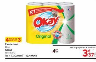 Profitez de l'Offre Spéciale N°13 - Essuie-tout Blanc OKAY (6 Rouleaux) à seulement 17,96€NT, Soit 3371 Feuilles Pour 13,47EHT ! Ref: 187842