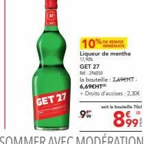 Liqueur de Menthe 17.90% à -9% et -10% d'escomptes. Ref.: 296050 2,69ENT. 6,69EHT. 70cl. 8991. Profitez des Remises!