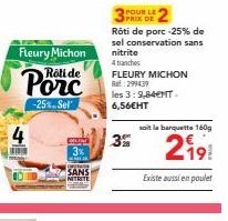 Rôti de Porc Fleury Michon à -25%, Sans Nitrite, 160g - 6,56€HT