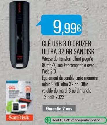 CLÉ USB 3.0 CRUZER ULTRA 32 GB SANDISK 