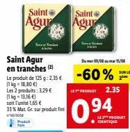Économisez 33% sur le Saint Agur Fini SETIOSS, 1,65 € l'unité et 2,35 € le produit de 125g!