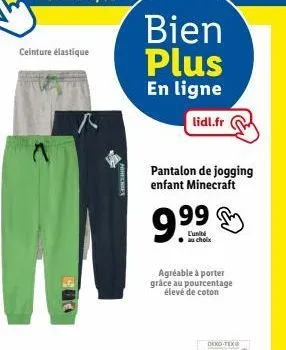 pantalon de jogging minecraft 9.99€ : coton confortable et deko-tex pour enfants chez lidl.fr