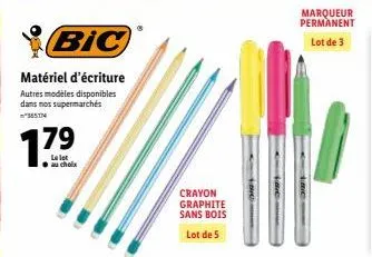 lot de 8 : crayon graphite, marqueur permanent et autres matériels d'écriture - bic - promo d'économies!