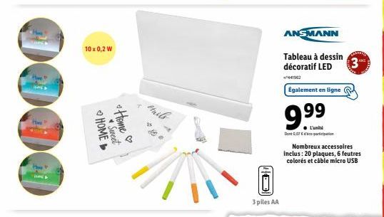 Tableau à dessin LED ANSMANN pour 0,07€ ! 10x0,2 W - 3 piles AA - 20 plaques, 6 feux inclus